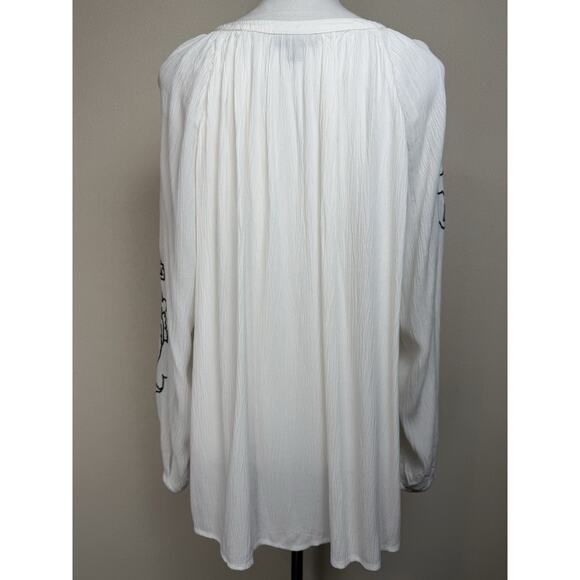 Style & Co Top Size 3X White Black Floral Embroidered Long Sleeve Tassel Cottage - Picture 6 of 12
